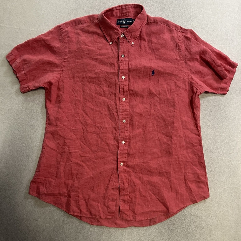 Vintage Polo Ralph Lauren Shirt Men's Size XL Pink Button Down Collar 100% Linen